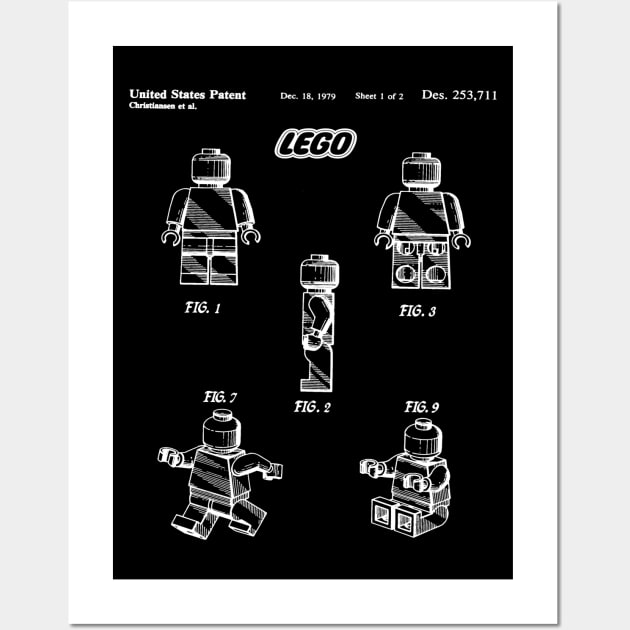 Lego Toy Figure Patent White Wall Art by Luve